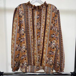 Maurices Brown Floral Long-Sleeved Blouse